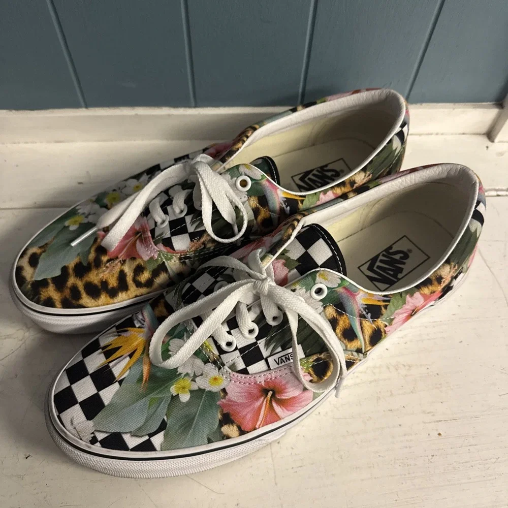 VANS ERA‎ Tropical Animal Check Canvas Shoe, VN0A5EFN2FB, White/Multi, Men 11.5